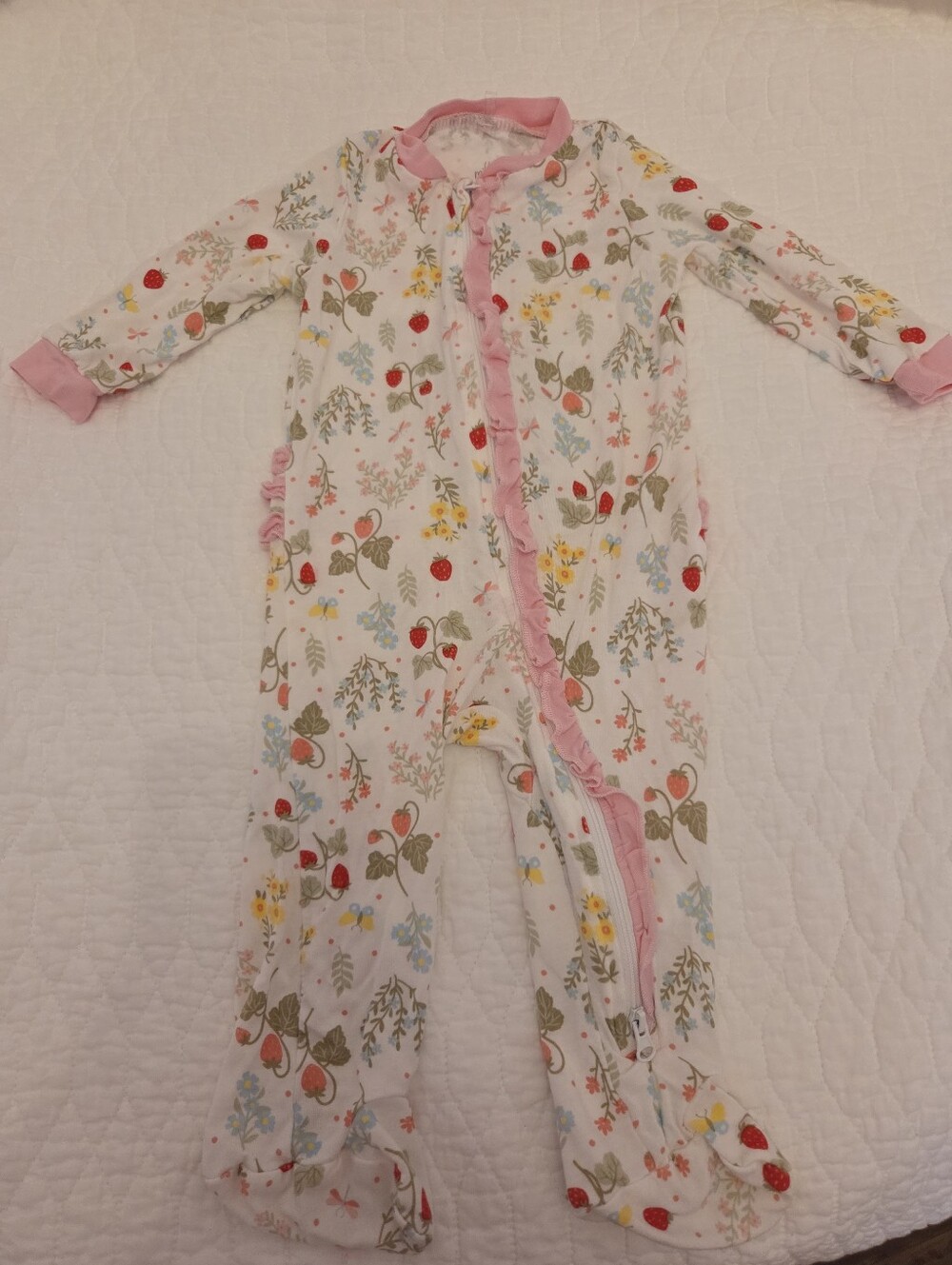 Milkberry Bamboo Pink Floral & Strawberry Print Kids One-Piece Romper Never Worn